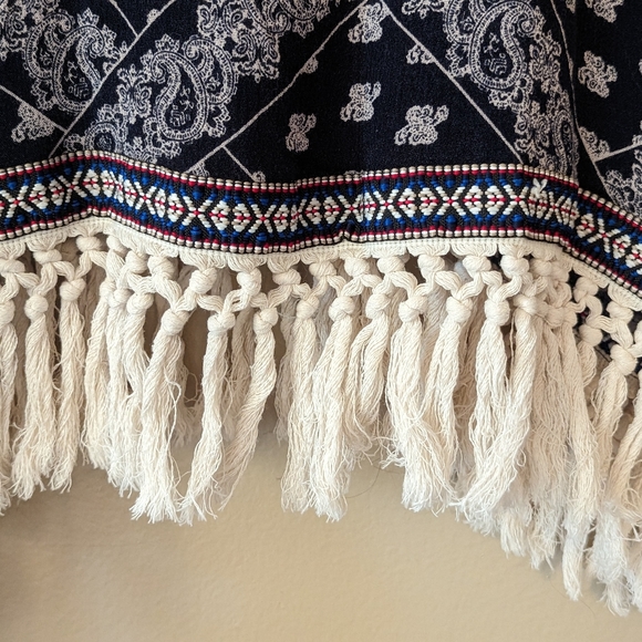5TH & LOVE Dress,Navy Blue, Ivory & White,Hippy Boho Fringe, Adjustable Tank - Picture 2 of 5